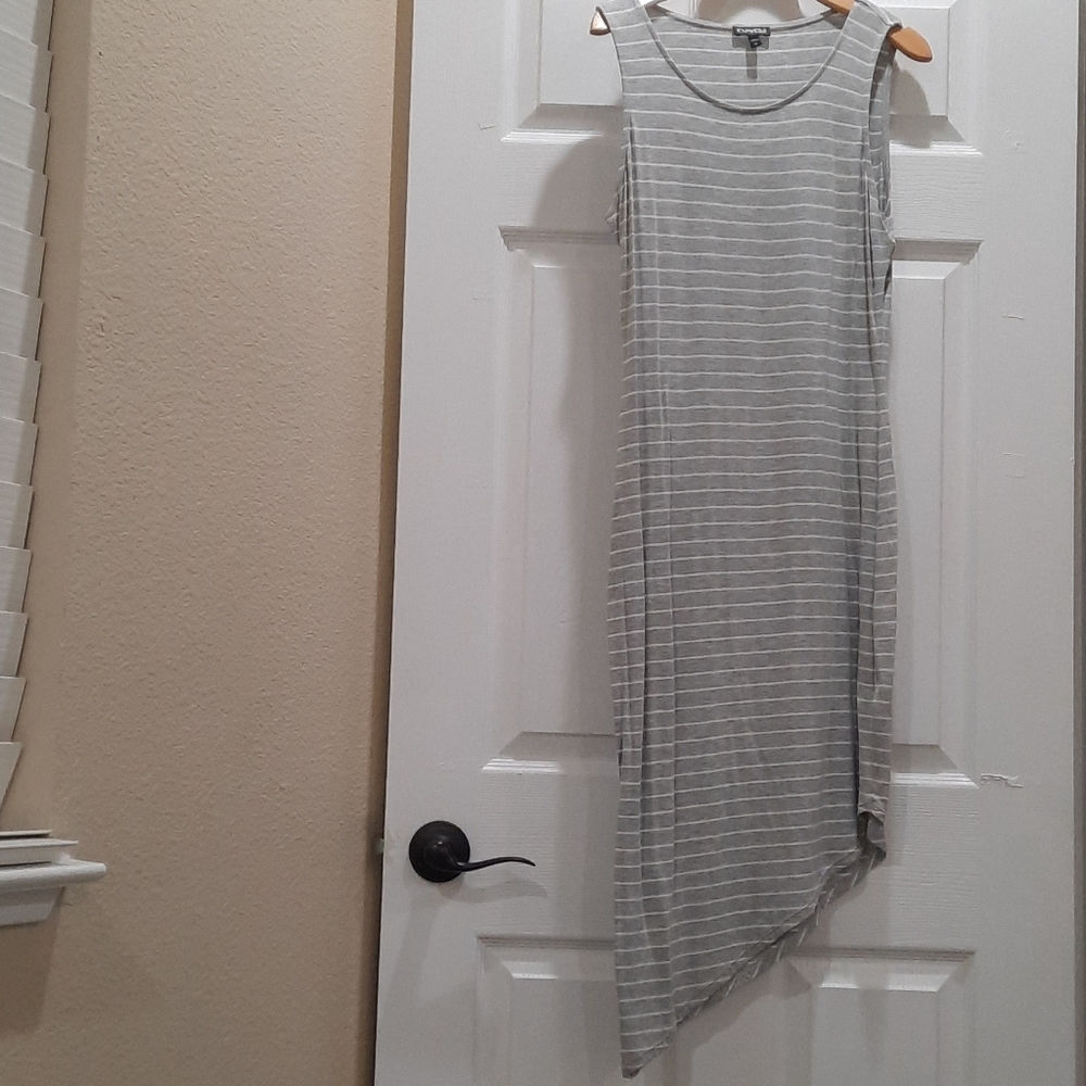 Express Grey Striped Asymmetrical Midi Dress